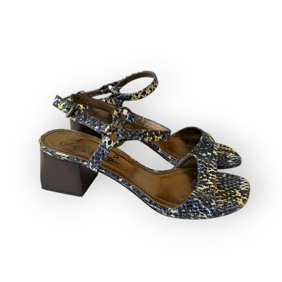 Lanvin Printed Snake Sandal,  Blue, white, yellow,  Size 39 EU, Mid‎ heel - Picture 5 of 16